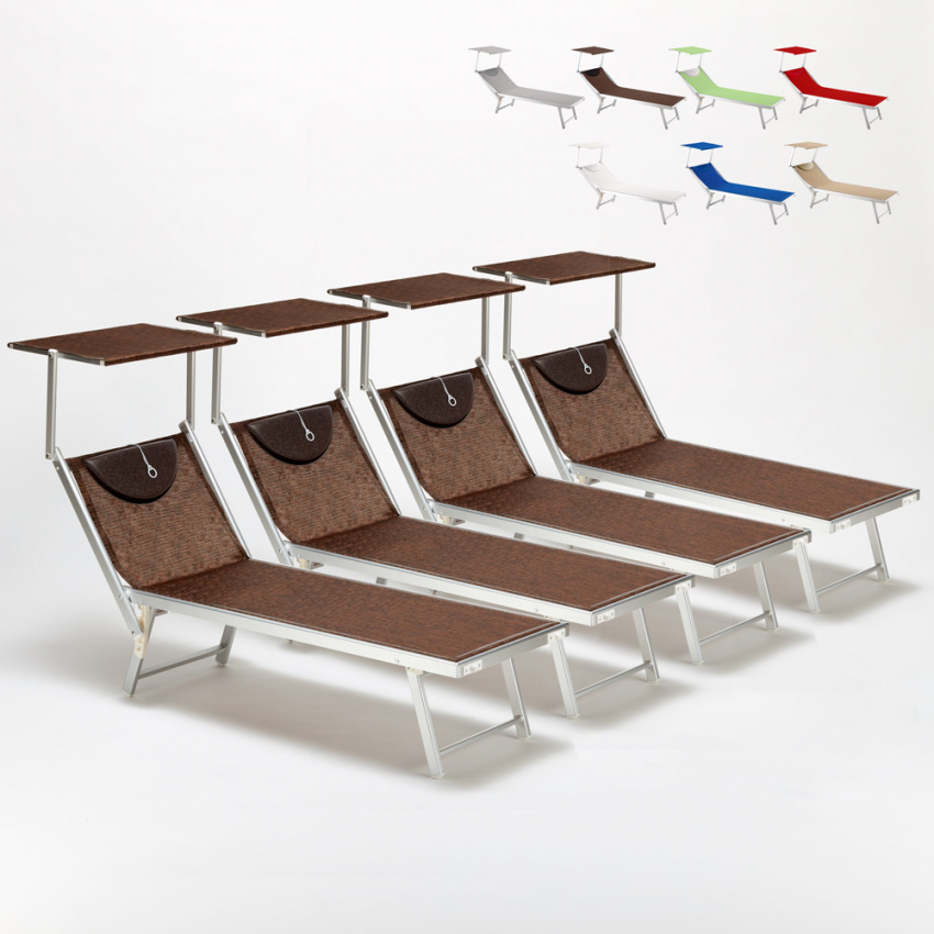 Set of 4 Santorini Folding Sun Loungers With Headrest And Adjustable Backrest 