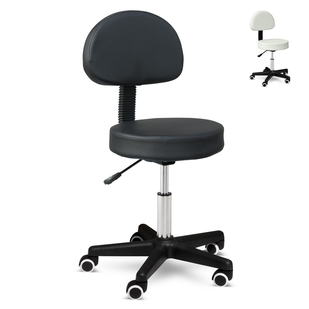 Professional Stool with Wheels Backrest and Adjustable Height Lux