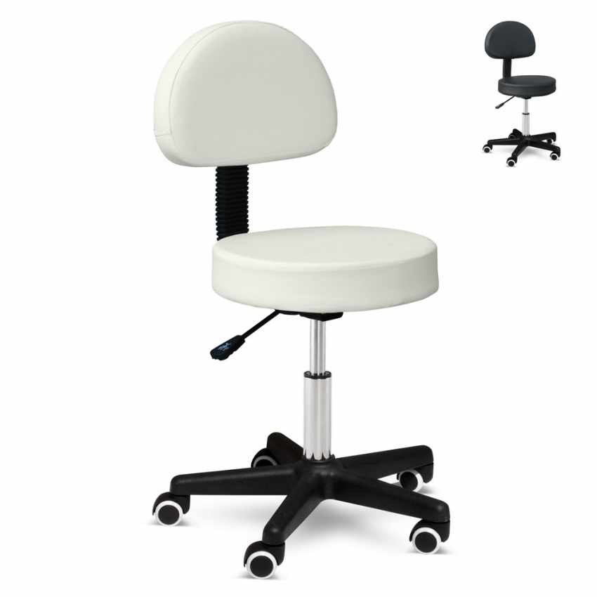 Professional Stool with Wheels Backrest and Adjustable Height Lux Offers