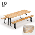 Set of 10 Wooden Beer Table and 2 Benches Set 220x80 On Sale