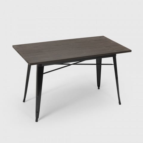 industrial dining table 120x60 design Lix metal wood rectangular caupona Promotion