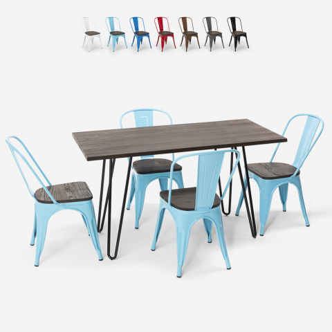 rectangular table set 120 x 60 with 4 chairs in industrial style steel and wood roger Promotion