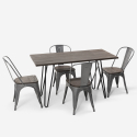 rectangular table set 120 x 60 with 4 chairs in industrial Lix style steel and wood roger Measures