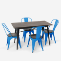 rectangular table set 120 x 60 with 4 chairs in steel and wood industrial Lix style ralph 