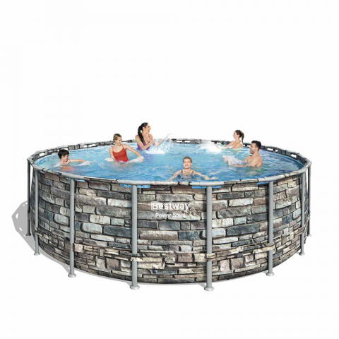 Round bove ground pool with stone effect 549x132cm Bestway Power Steel 56886