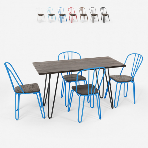 rectangular table set 120 x 60 with 4 chairs in wood and steel industrial design Lix magis Promotion