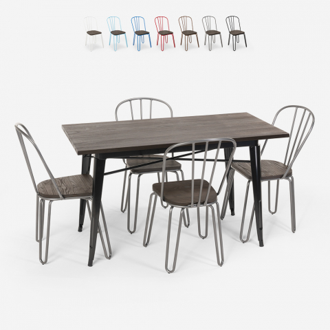 rectangular table set 120 x 60 with 4 chairs steel wood industrial design otis Promotion