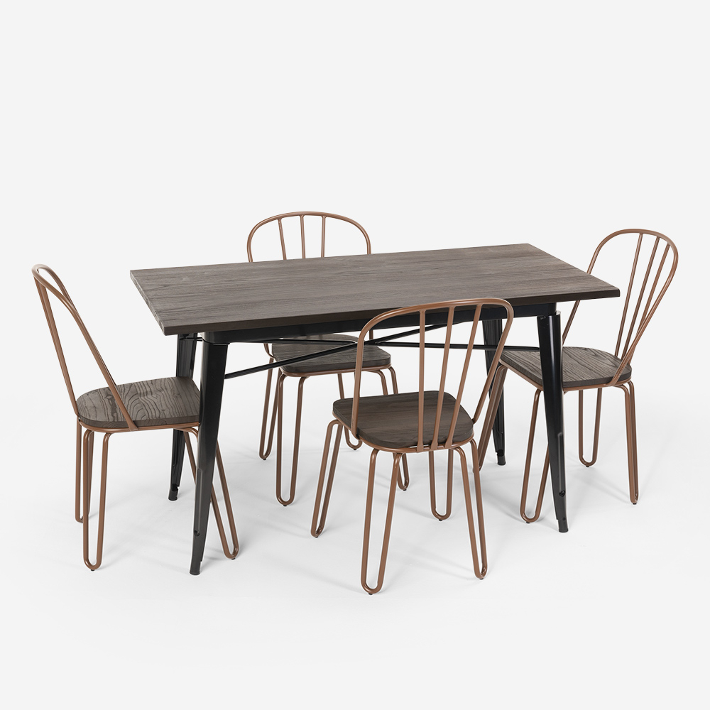 Rectangular Table Set 120 X 60 With 4 Chairs Steel Wood Industrial Design Tolix Otis