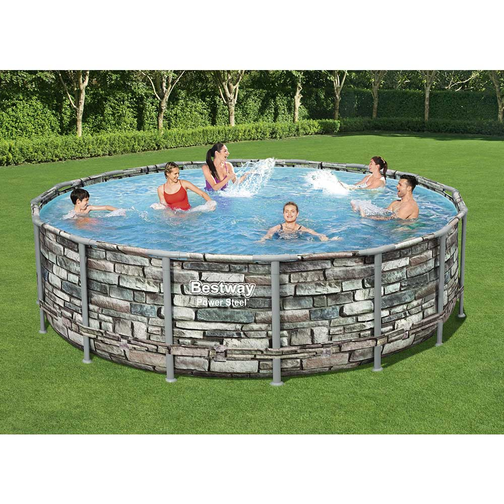 Round Bove Ground Pool With Stone Effect 488x122cm Bestway Power Steel 56966