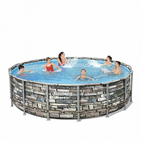 Round bove ground pool with stone effect 488x122cm Bestway Power Steel 56966