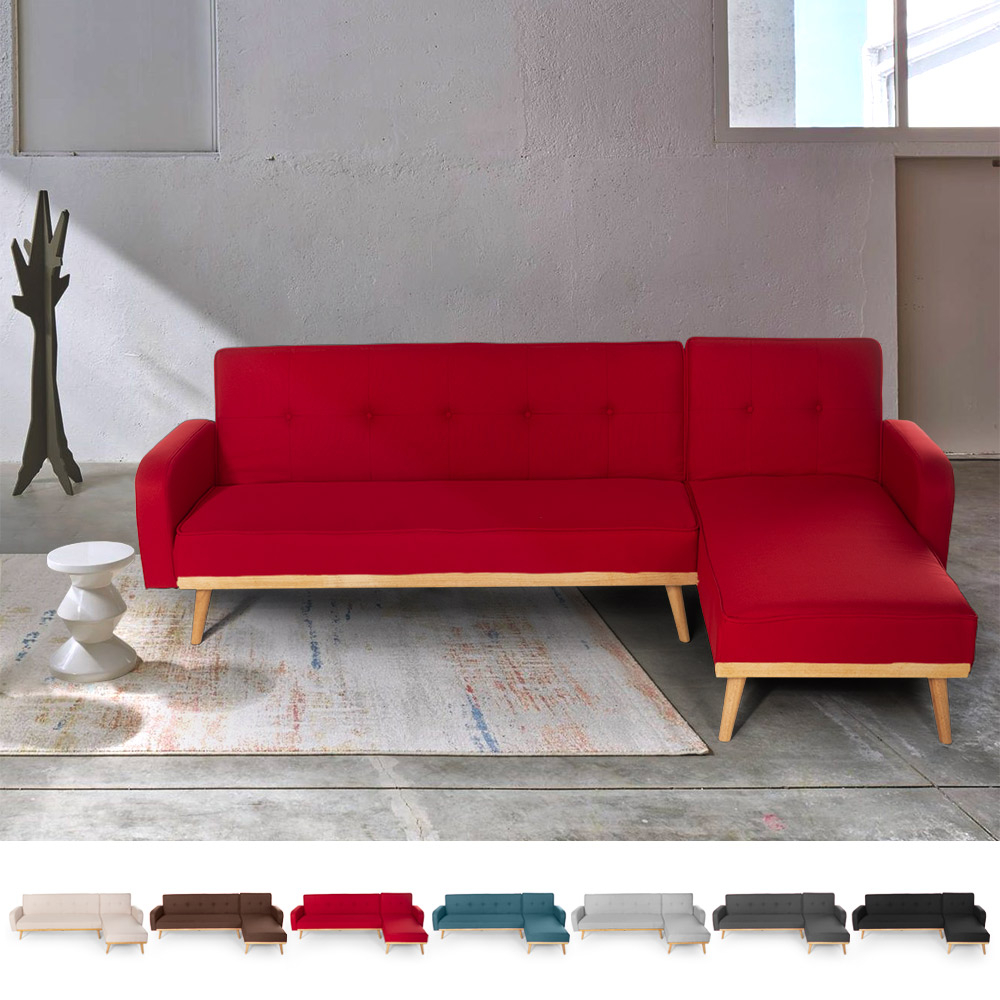 3-Seater Clic Clac Corner Sofa Bed In Reclining Nordic Design Fabric Palmas