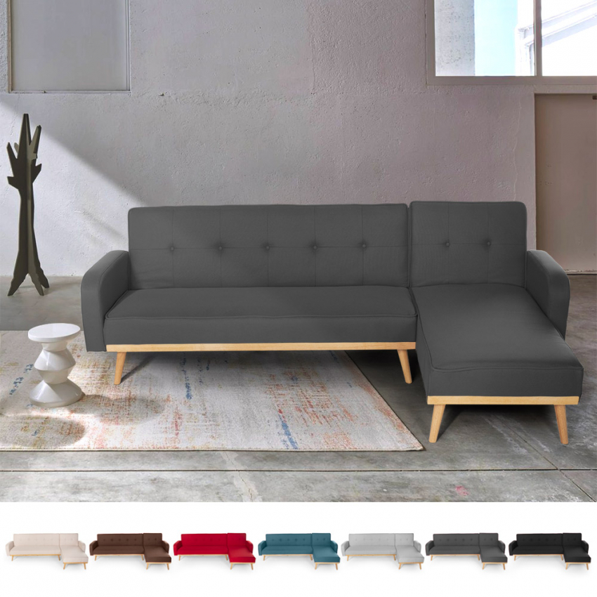 3-seater clic clac corner sofa bed in reclining Nordic design fabric Palmas 