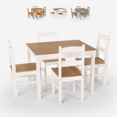 Rectangular table set with 4 country style wooden chairs Rusticus Promotion