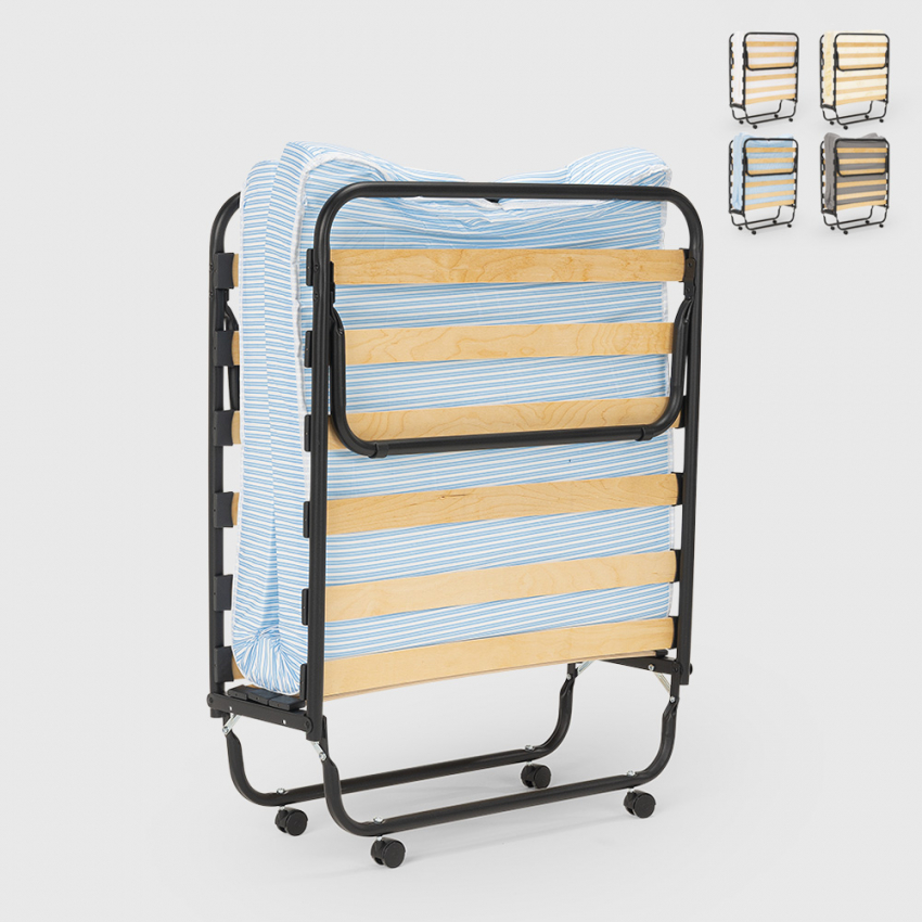 Folding single bed with wheels and included mattress and slats 80x180cm Apollo On Sale