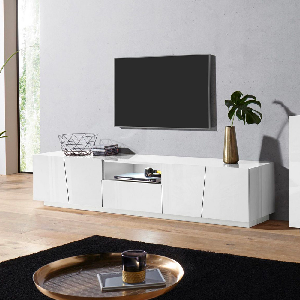 White Tv Cabinet With 4 Doors And 1 Drawer Vega Low Xl