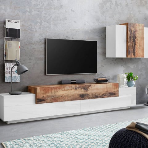 Corona Moby modern design white wood wall unit for living room