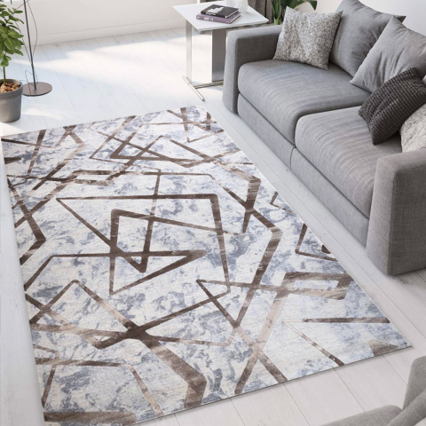 Geometric design brown short pile rug for modern living room Double MAR001 Promotion