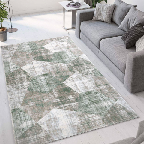 Geometric modern design grey and green short pile rug for living room Double VER003 Promotion