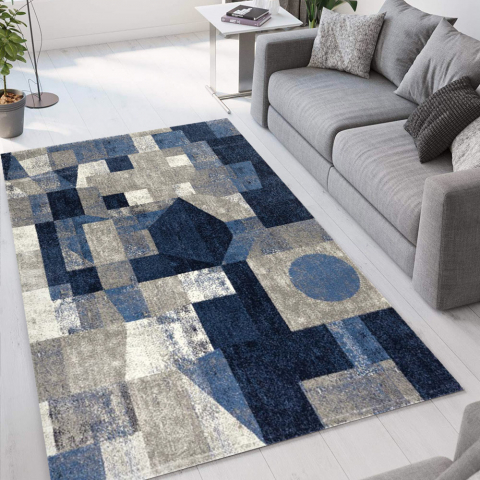 Modern design geometric rectangular grey and blue rug for living room Milano BLU013 Promotion