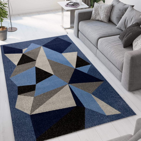 Modern design geometric rectangular grey and blue rug for living room Milano BLU016 Promotion