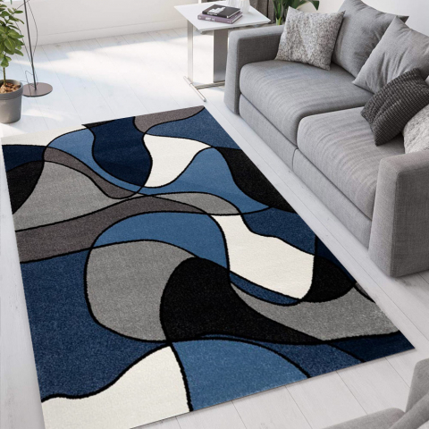 Modern design geometric white and blue pop-art rug for living room Milano BLU015 Promotion