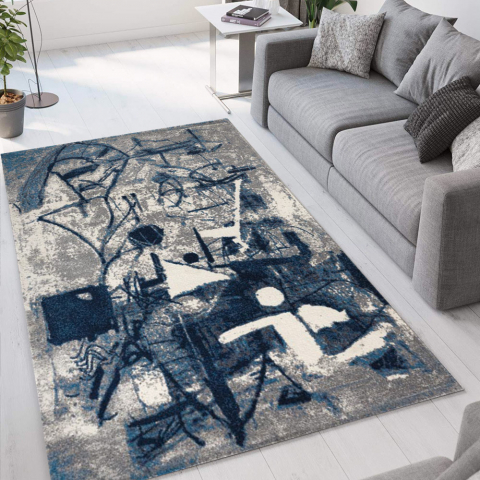 Modern design blue and grey rug for living room Milano BLU014 Promotion