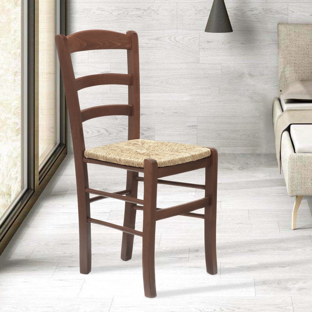 Vintage Wooden Dining Chair With Straw Seat For Home Dining Room Paesana
