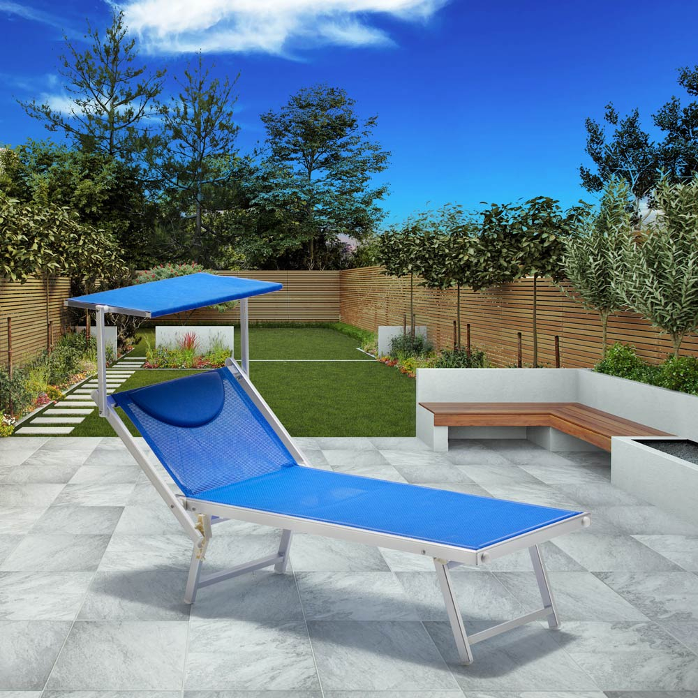Italia Professional Sun Lounger With Built-In Headrest And Sunshade