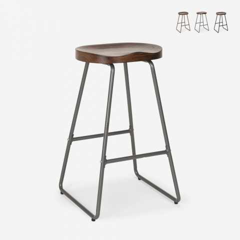 Industrial design stool in metal wood for bars kitchens restaurants Carbon Promotion