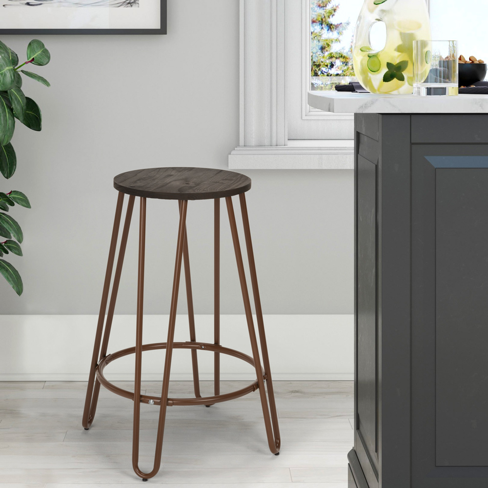 Industrial Design Wood And Metal Stool For Bars Restaurants Kitchens Carbon Top