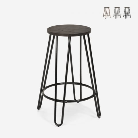 Industrial design wood and metal stool for bars restaurants kitchens Carbon Top Promotion