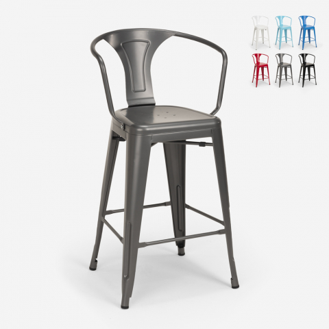 Tolix Steel Back barstool with metal backrest in industrial bar and kitchen design Promotion
