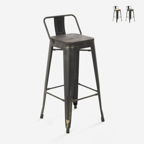 industrial design stool metal wood vintage style brush top Promotion