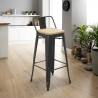 industrial design stool metal wood vintage style brush top Sale