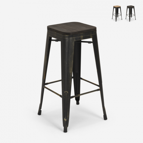 design stool metal wood industrial style bar kitchens brush up Promotion