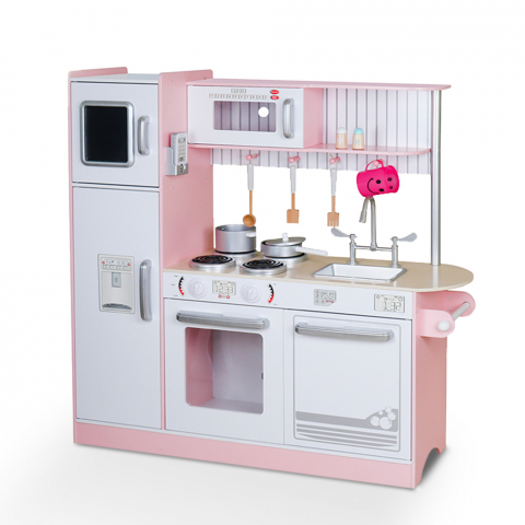 Large wooden toy kitchen for girls with pans, accessories and sounds Chef Star Promotion