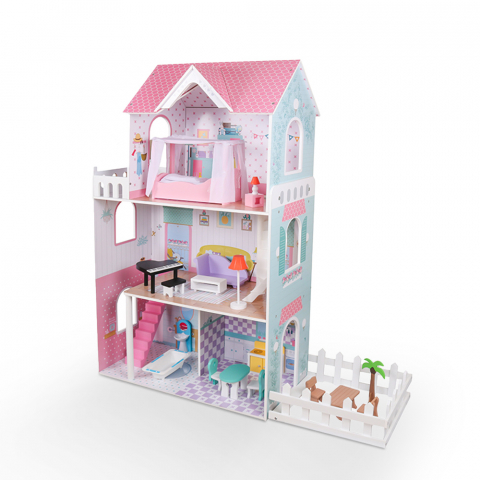 Wooden dollhouse for children with 3 floors and accessories Pretty House XXL Promotion