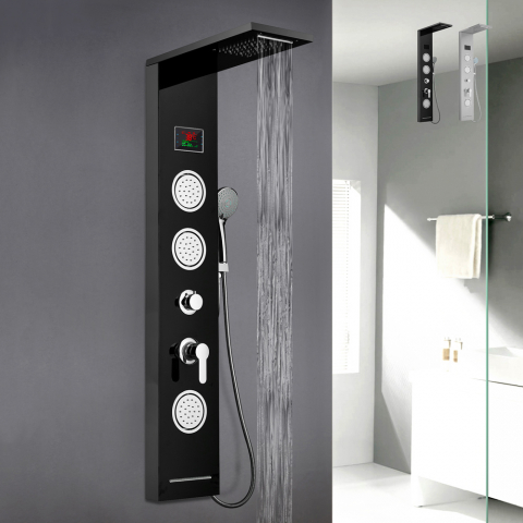 Steel shower column panel with LED display hydromassage waterfall mixer tap Abano Promotion