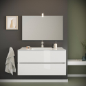 Bathroom cabinet suspended base 2 drawers ceramic sink mirror LED lamp Storsjon Sale