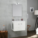 Bathroom cabinet suspended base 2 doors mirror LED lamp ceramic washbasin towel holder Vanern Promotion