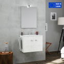 Bathroom cabinet suspended base 2 doors mirror LED lamp ceramic washbasin towel holder Vanern On Sale
