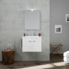 Bathroom cabinet suspended base 2 doors mirror LED lamp ceramic washbasin towel holder Vanern Sale