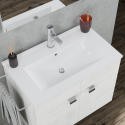 Bathroom cabinet suspended base 2 doors mirror LED lamp ceramic washbasin towel holder Vanern Bulk Discounts
