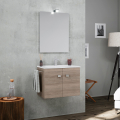 Bathroom cabinet suspended base 2 doors ceramic sink towel holder mirror LED lamp Vanern Oak Promotion