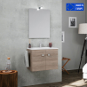 Bathroom cabinet suspended base 2 doors ceramic sink towel holder mirror LED lamp Vanern Oak On Sale