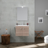 Bathroom cabinet suspended base 2 doors ceramic sink towel holder mirror LED lamp Vanern Oak Sale