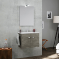 Bathroom cabinet suspended base 2 doors towel holder sink ceramic mirror LED lamp Vanern Noir Promotion
