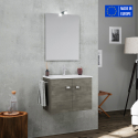 Bathroom cabinet suspended base 2 doors towel holder sink ceramic mirror LED lamp Vanern Noir On Sale