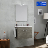 Bathroom cabinet suspended base 2 doors towel holder sink ceramic mirror LED lamp Vanern Noir On Sale