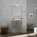 Bathroom cabinet suspended base 2 doors towel holder sink ceramic mirror LED lamp Vanern Noir Sale
